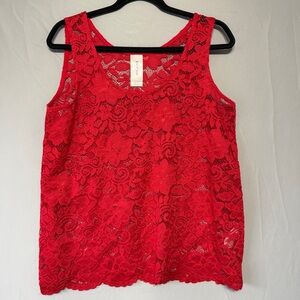 Deesse Lingerie Womens Size X Floral Lace Tank Top Red Vamp Whimsigoth Sheer